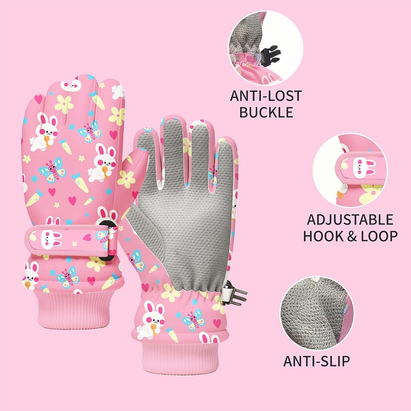WRTMBOIF Kids Winter Snow Ski Gloves, Waterproof Cold Weather Insulated Outdoor Snowboard Gloves for Toddler Girls 3-11Y - Image 2